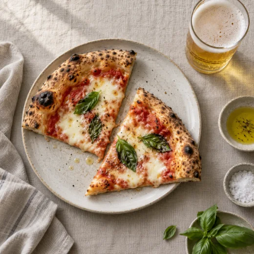 Margherita pizza with a beer